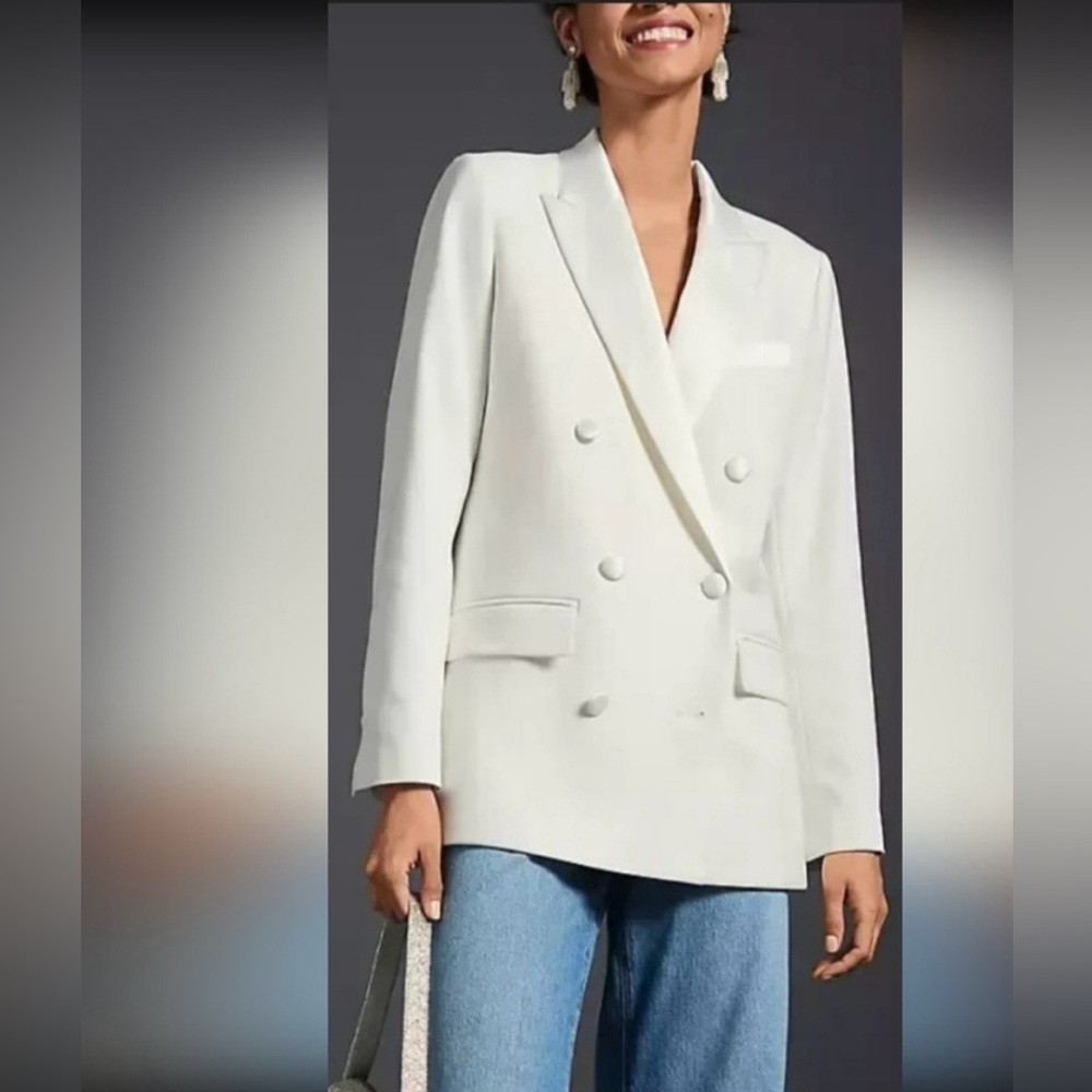 NWT LOFT - Double Breasted Tuxedo Style Ivory Tailored Blazer